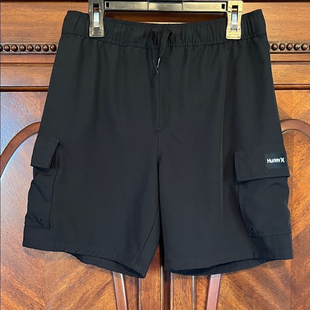 Hurley Boy’s Black Cargo Swim Shorts with Drawstring Waist